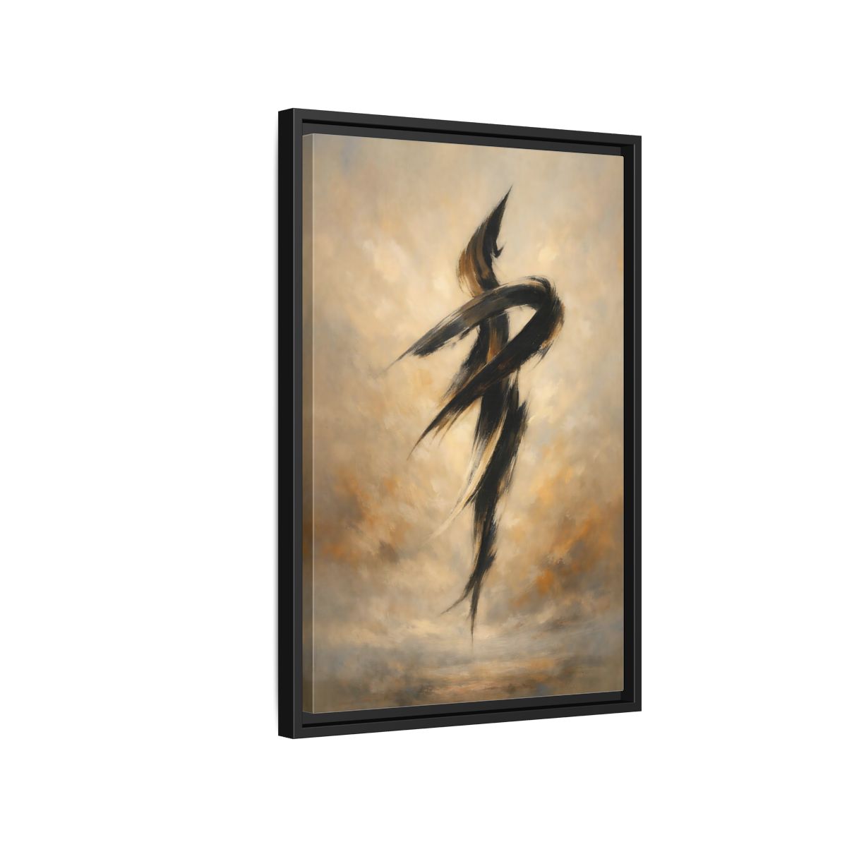 Side Mockup 3. Abstract Abstract Strokes Brown And Beige shown as stretched canvas wall art