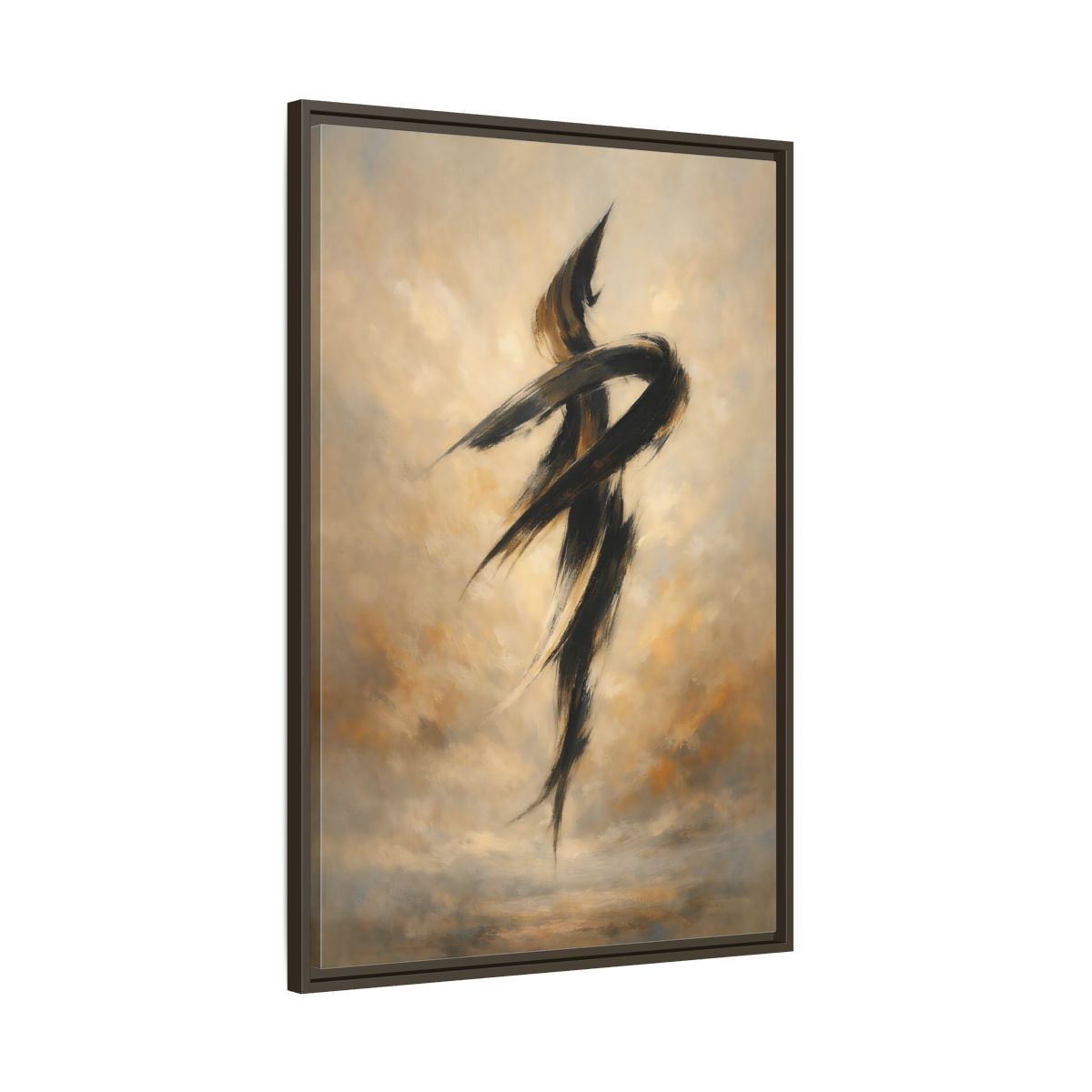Side Mockup 10. Abstract Abstract Strokes Brown And Beige shown as stretched canvas wall art