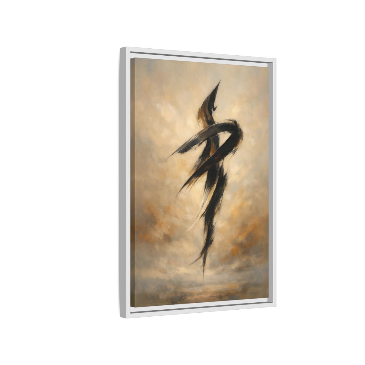 Side Mockup 1. Abstract Abstract Strokes Brown And Beige shown as stretched canvas wall art