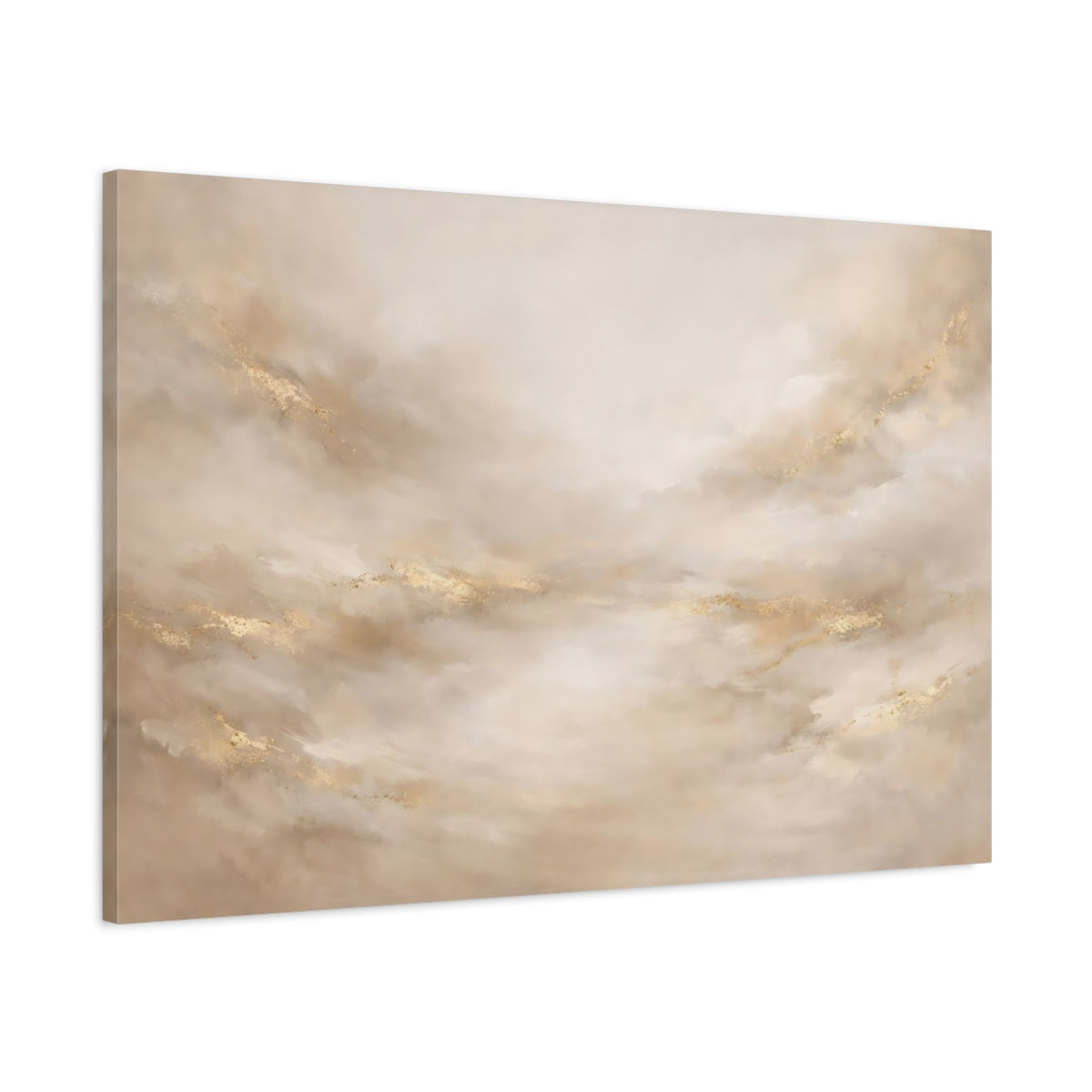 Side Mockup 1. Abstract Abstract Strokes Gold And Beige shown as stretched canvas wall art