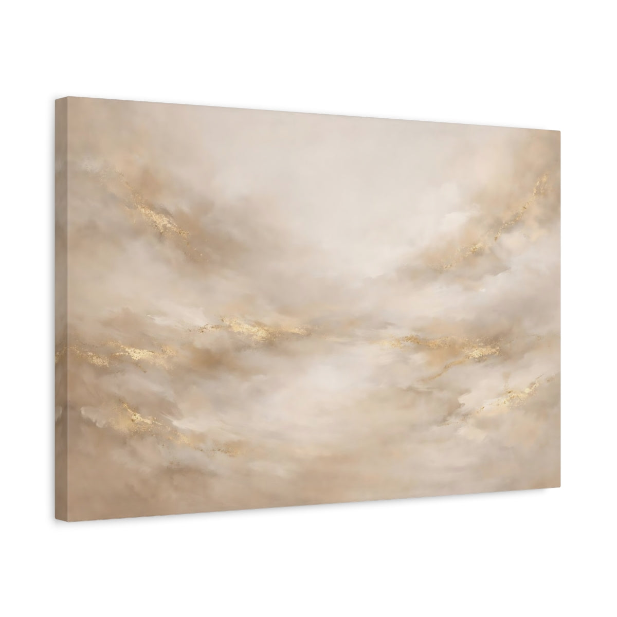 Side Mockup 3. Abstract Abstract Strokes Gold And Beige shown as stretched canvas wall art