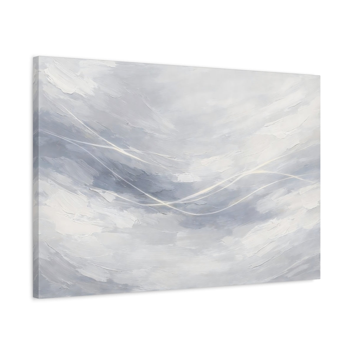 Side Mockup 2. Abstract Abstract Strokes Gray And White shown as stretched canvas wall art