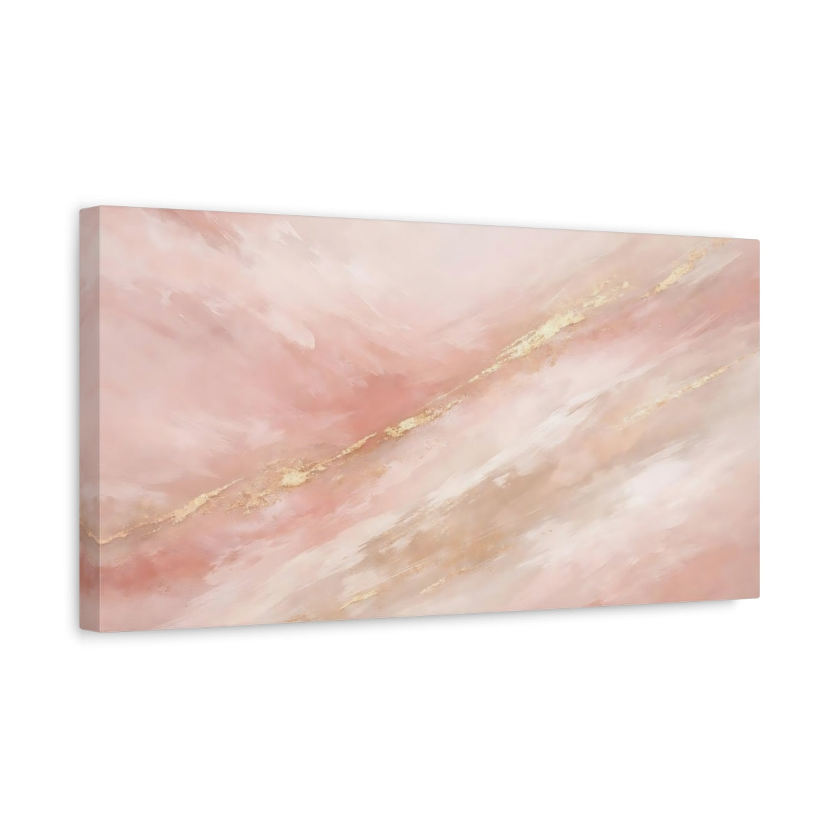 Side Mockup 3. Abstract Abstract Strokes Pink Gold Abstract shown as stretched canvas wall art