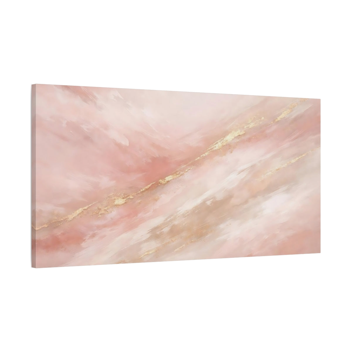 Side Mockup 1. Abstract Abstract Strokes Pink Gold Abstract shown as stretched canvas wall art