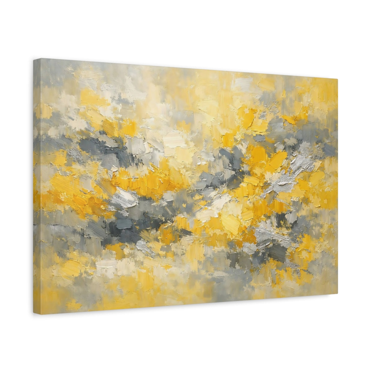 Side Mockup 3. Abstract Abstract Strokes Yellow Gray Abstract shown as stretched canvas wall art
