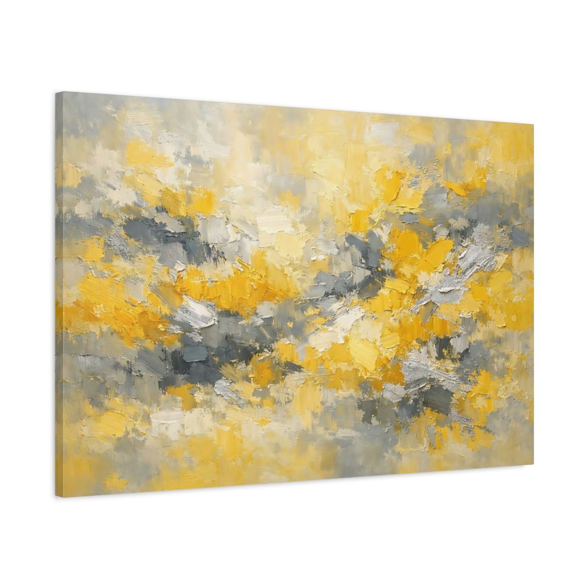 Side Mockup 1. Abstract Abstract Strokes Yellow Gray Abstract shown as stretched canvas wall art