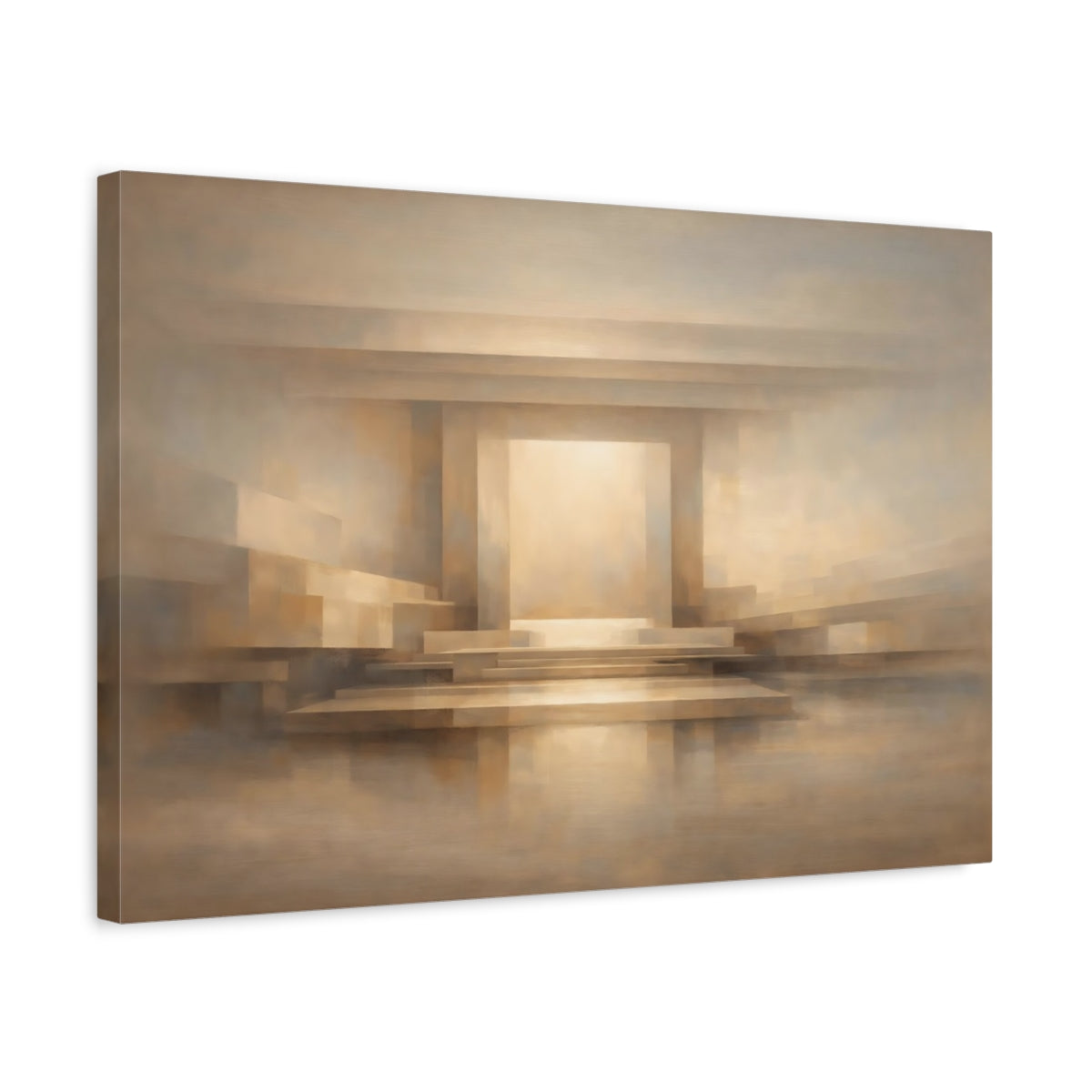 Side Mockup 3. Abstract Abstract Structure Brown And Beige shown as stretched canvas wall art