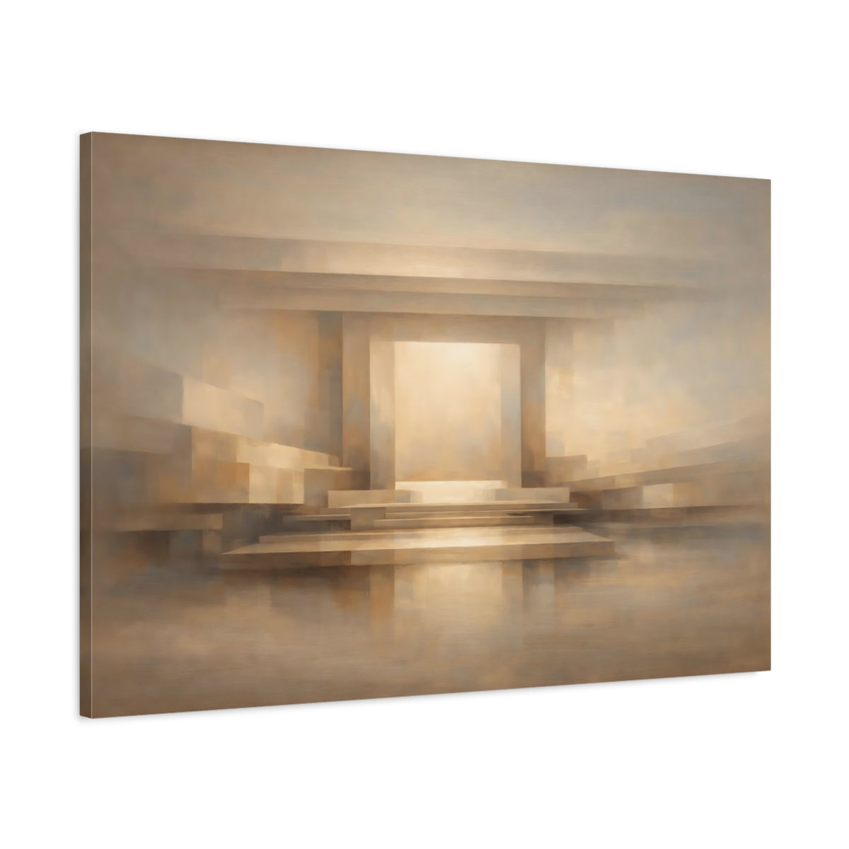 Side Mockup 1. Abstract Abstract Structure Brown And Beige shown as stretched canvas wall art