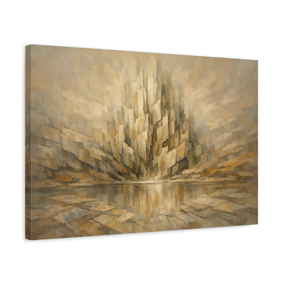 Side Mockup 3. Abstract Abstract Structure Gold And Brown shown as stretched canvas wall art
