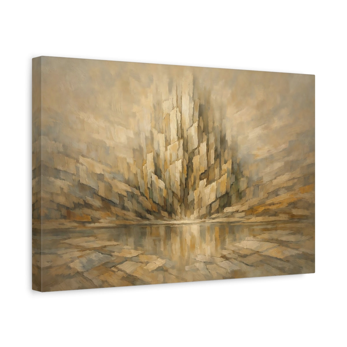 Side Mockup 4. Abstract Abstract Structure Gold And Brown shown as stretched canvas wall art