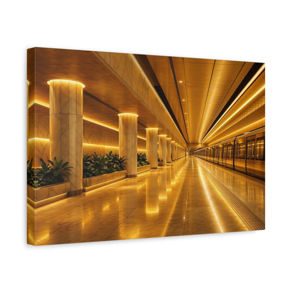 Side Mockup 4. Abstract Subway Station Golden Subway shown as stretched canvas wall art