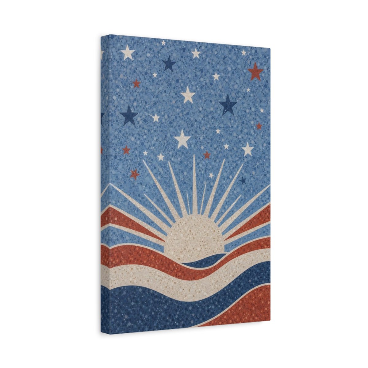 Abstract Sun And Stars Red White Canvas Print – Living Room, Above Console Table - YesArtYes