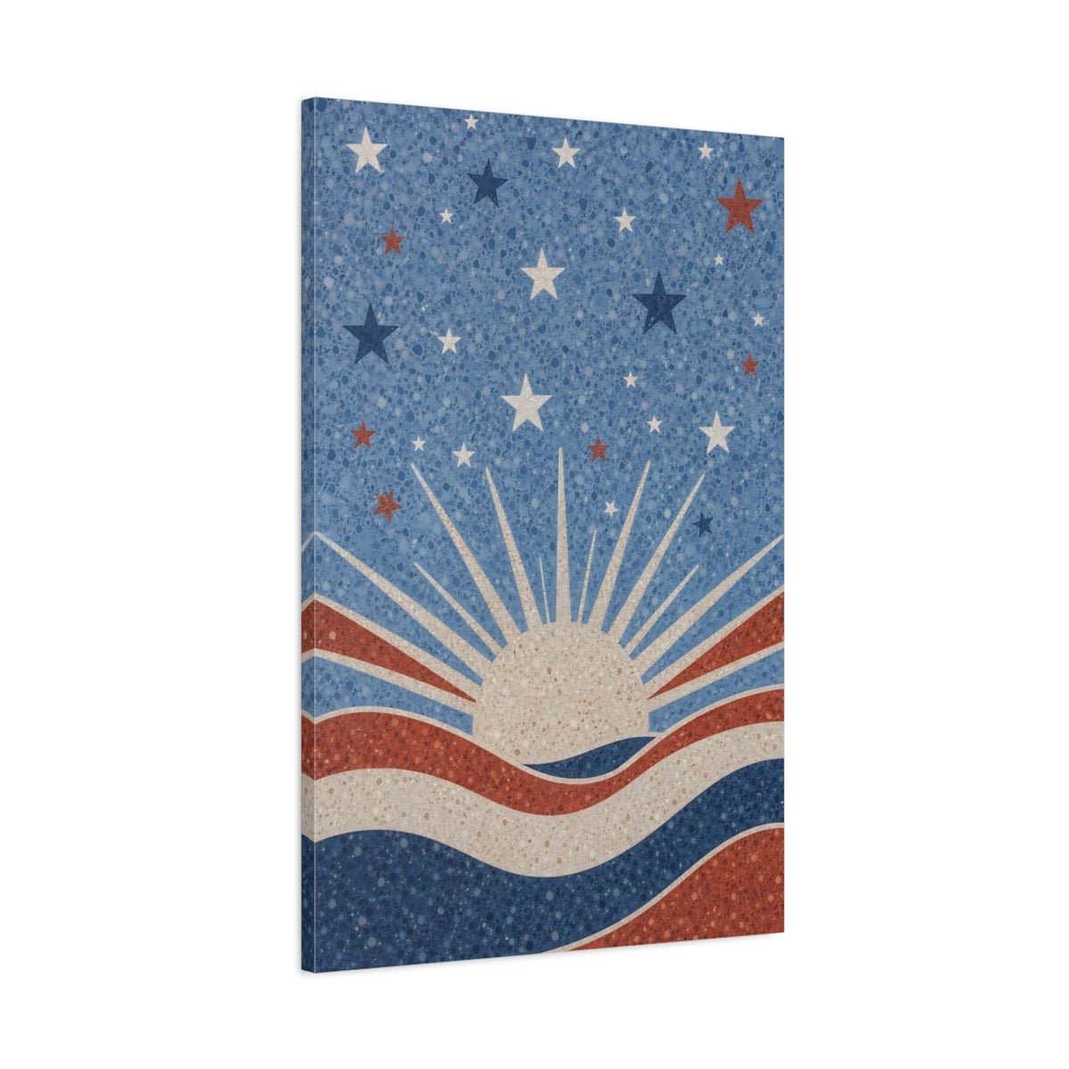 Abstract Sun And Stars Red White Canvas Print – Living Room, Above Console Table - YesArtYes