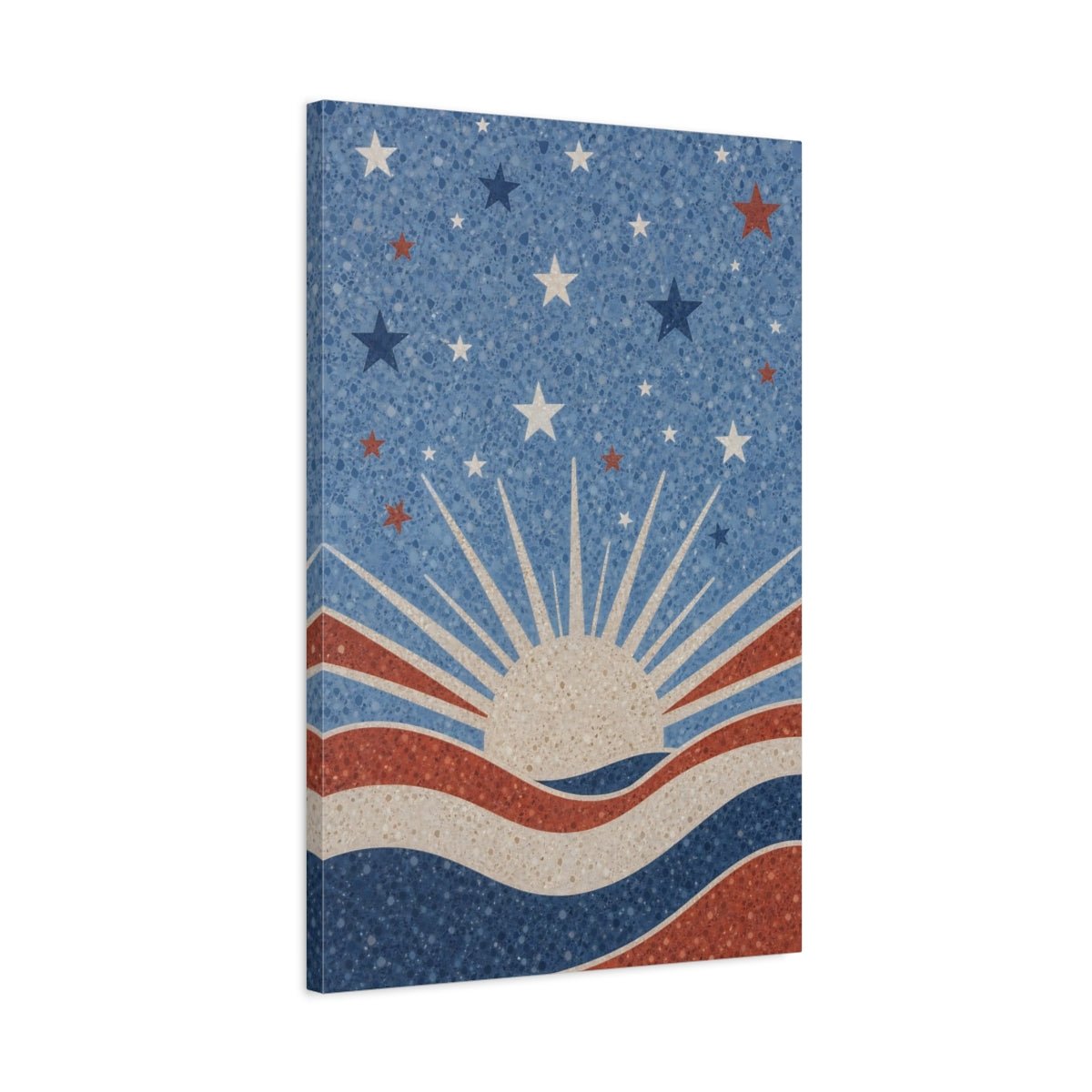 Abstract Sun And Stars Red White Canvas Print – Living Room, Above Console Table - YesArtYes