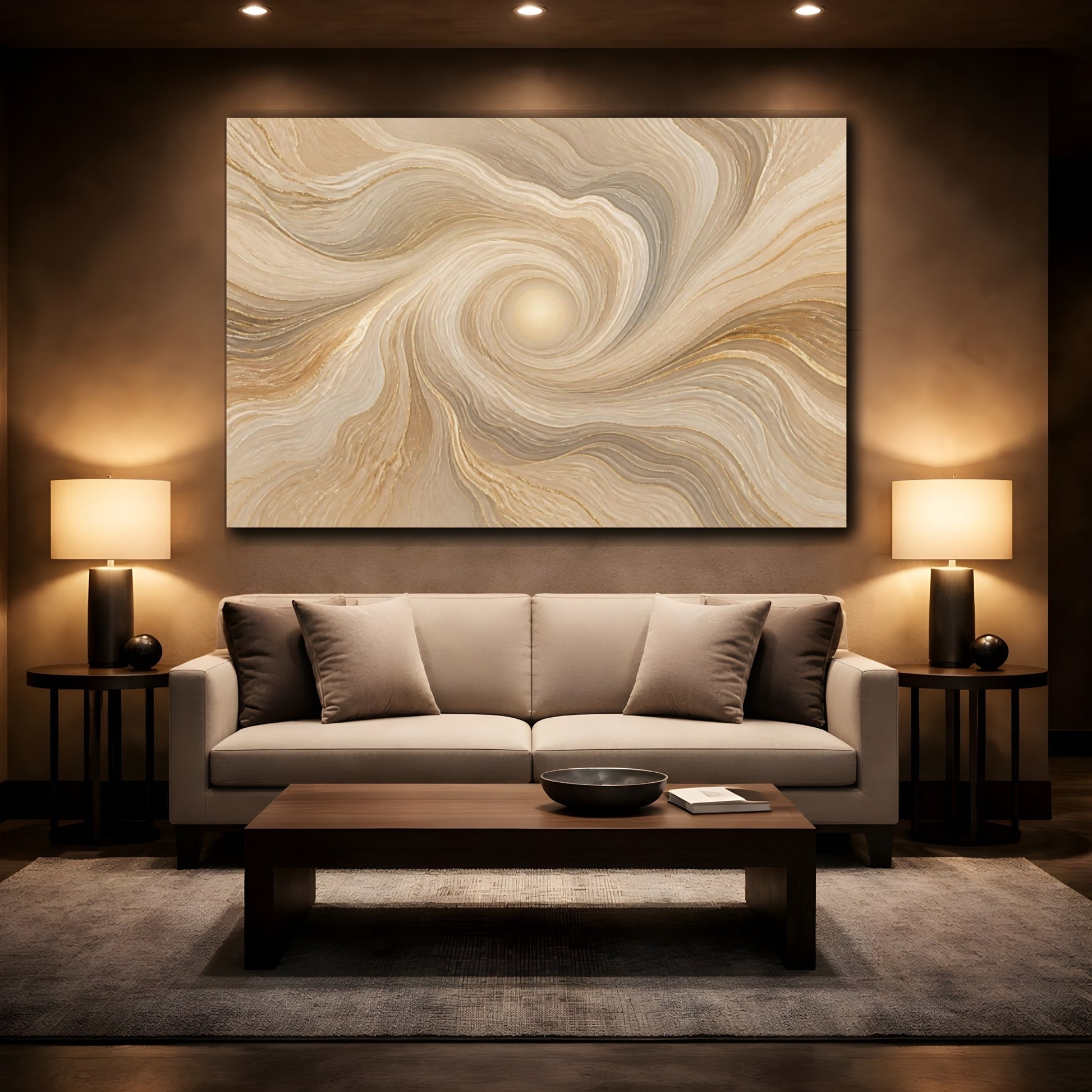 Mockup 2. Abstract Sun Swirl shown as canvas print