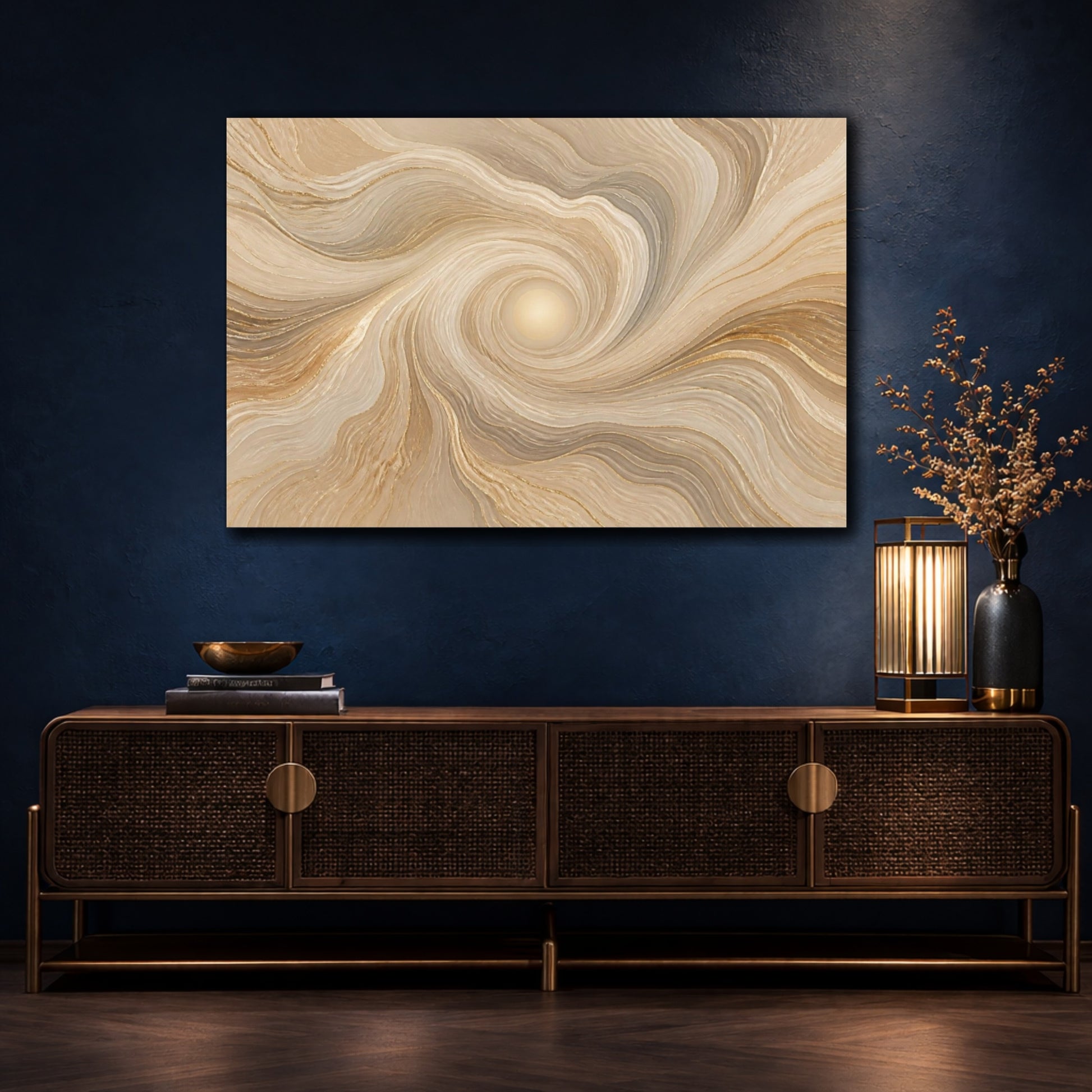 Mockup 4. Abstract Sun Swirl shown as canvas print