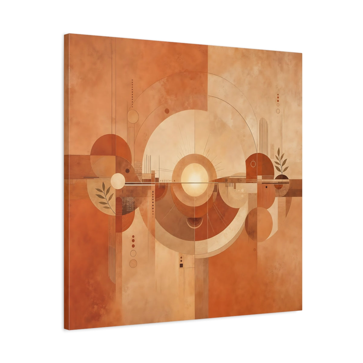 Side Mockup 3. Abstract Abstract Sun Terracotta Abstract shown as stretched canvas wall art