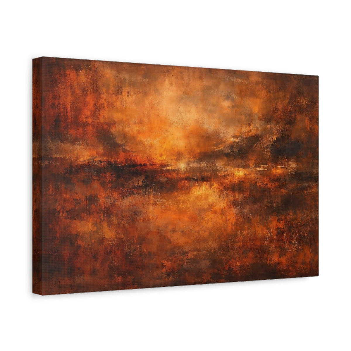 Side Mockup 4. Abstract Abstract Sunset Orange Brown Abstract shown as stretched canvas wall art