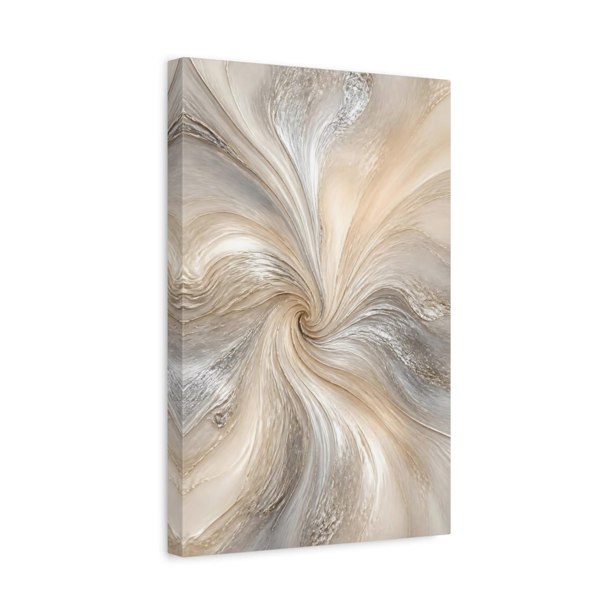 Abstract Swirl Beige Silver Canvas Print – Living Room, Large Wall - YesArtYes