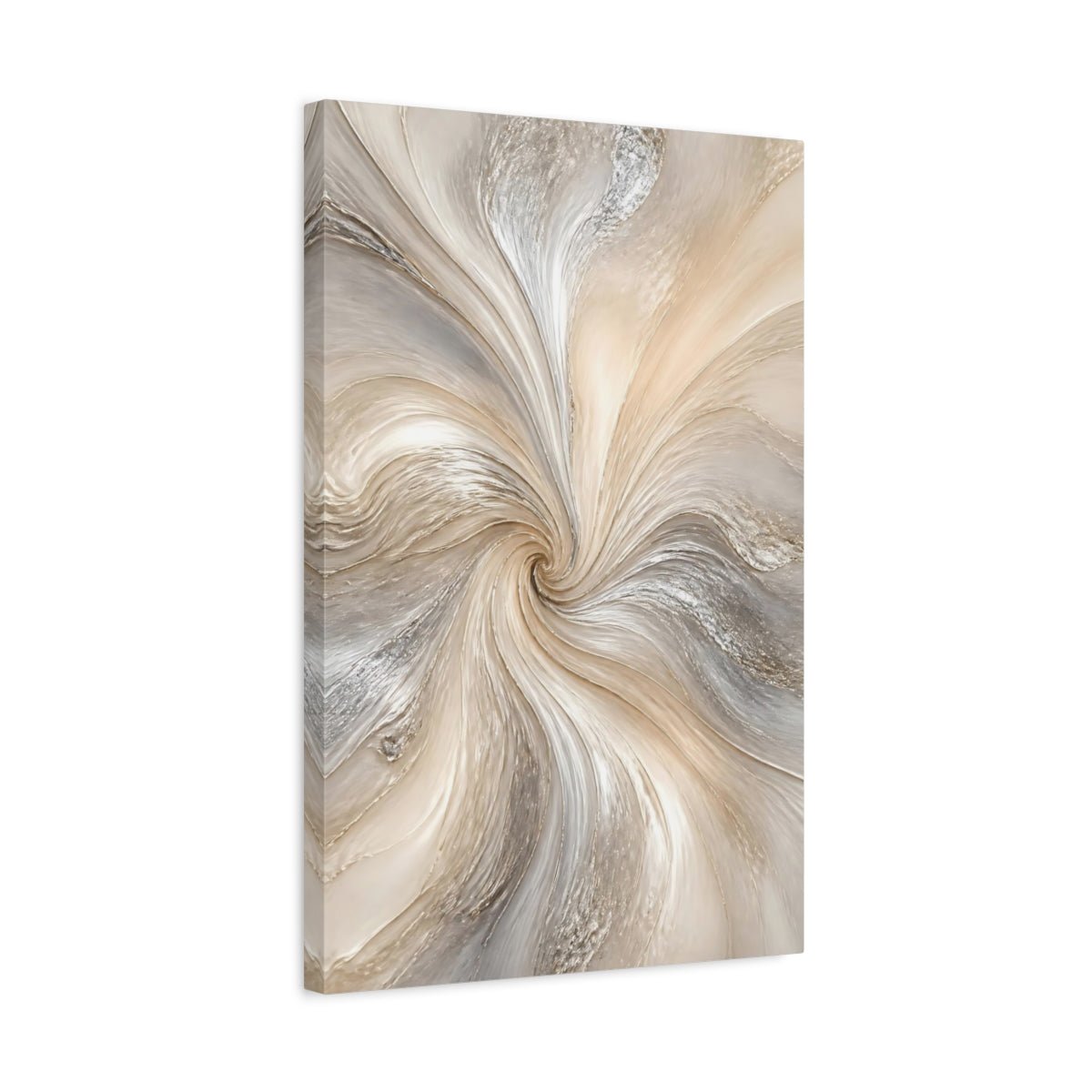 Abstract Swirl Beige Silver Canvas Print – Living Room, Large Wall - YesArtYes