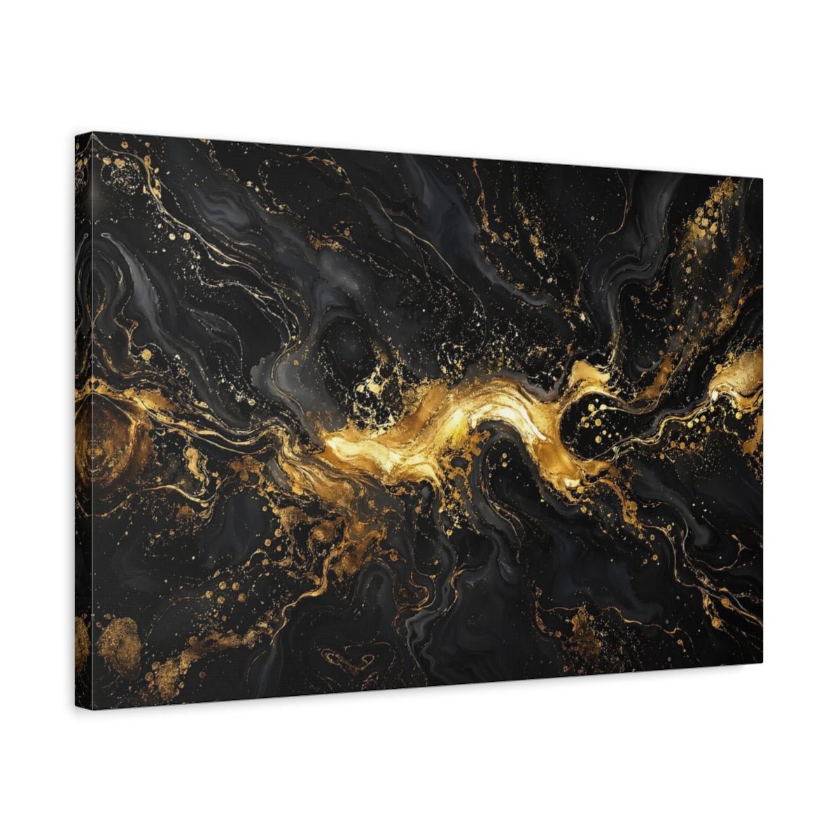 Abstract Swirl Black And Gold Canvas Print – Living Room, Above Fireplace, - YesArtYes