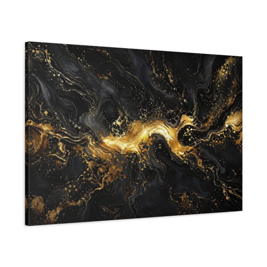 Abstract Swirl Black And Gold Canvas Print – Living Room, Above Fireplace, - YesArtYes