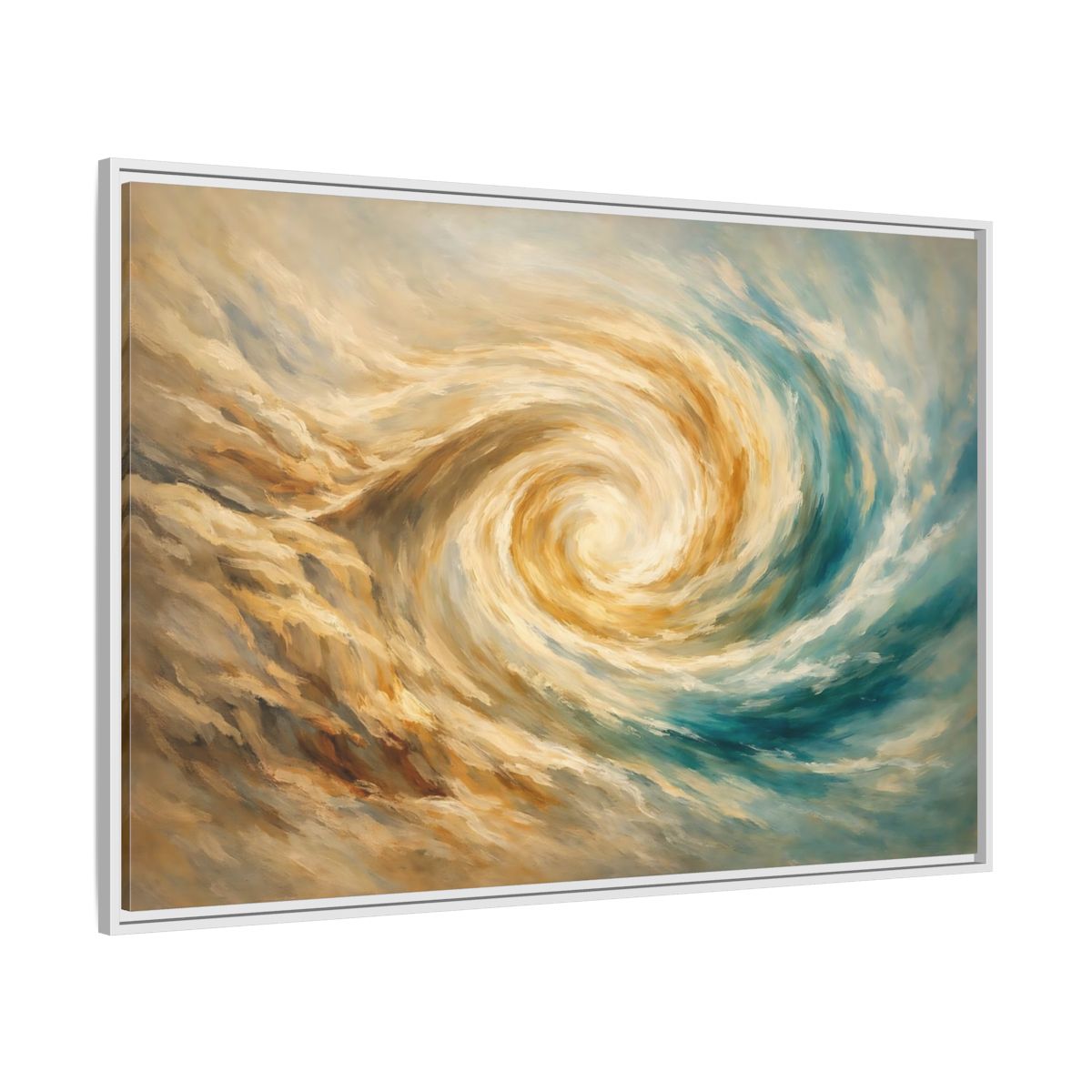 Side Mockup 7. Abstract Abstract Swirl Blue Gold Swirl shown as stretched canvas wall art