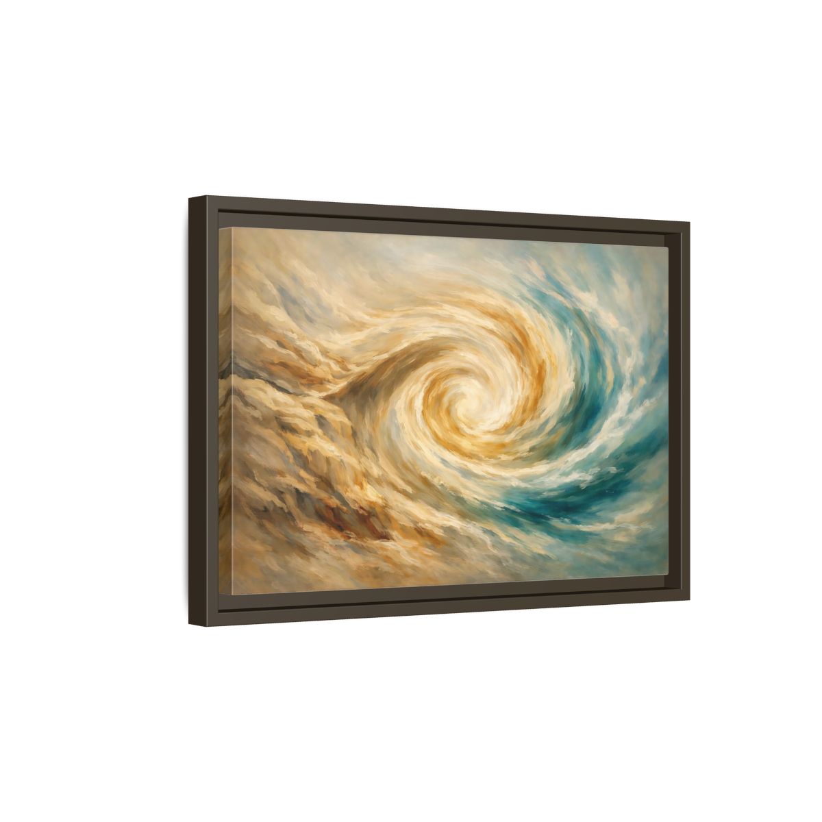 Side Mockup 5. Abstract Abstract Swirl Blue Gold Swirl shown as stretched canvas wall art