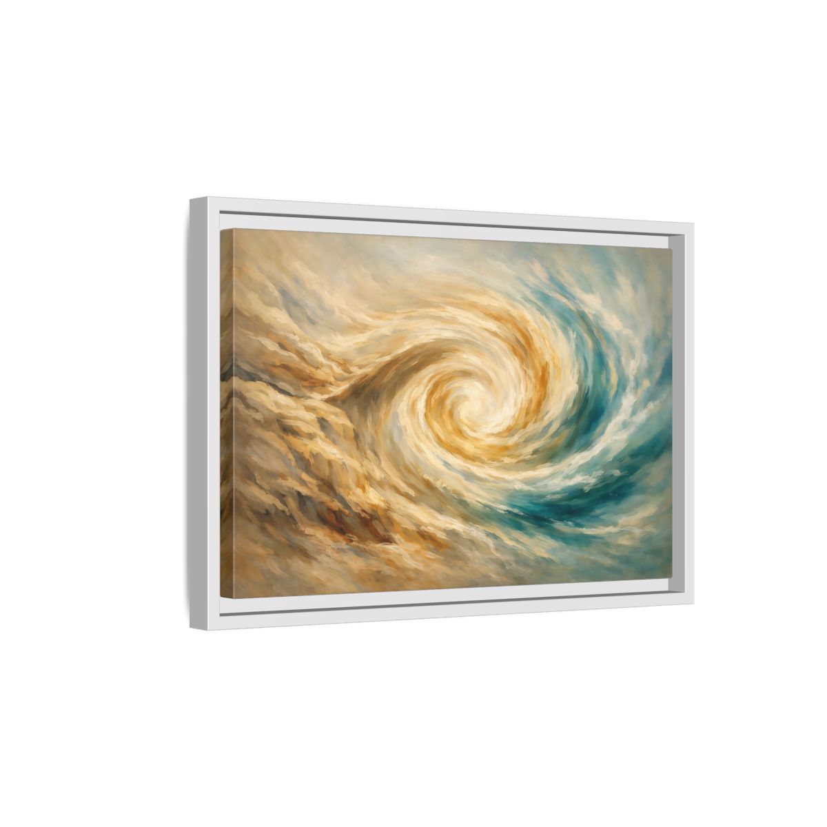 Side Mockup 4. Abstract Abstract Swirl Blue Gold Swirl shown as stretched canvas wall art