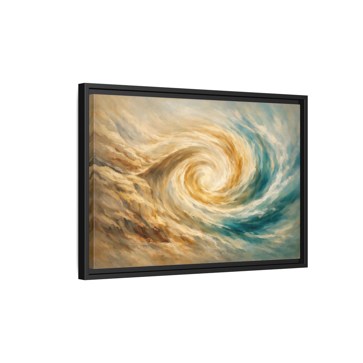 Side Mockup 3. Abstract Abstract Swirl Blue Gold Swirl shown as stretched canvas wall art