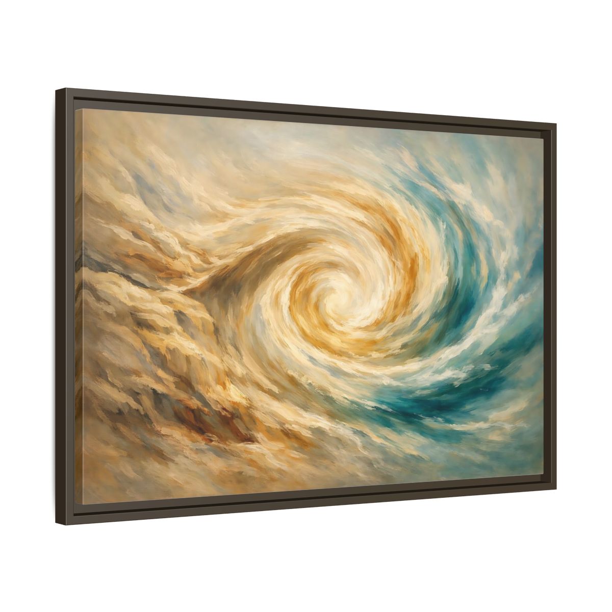 Side Mockup 11. Abstract Abstract Swirl Blue Gold Swirl shown as stretched canvas wall art
