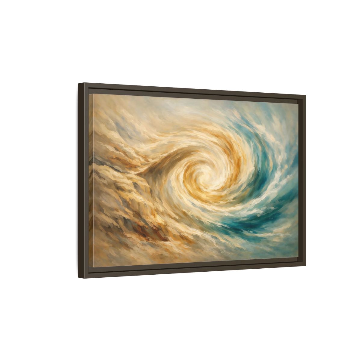 Side Mockup 2. Abstract Abstract Swirl Blue Gold Swirl shown as stretched canvas wall art
