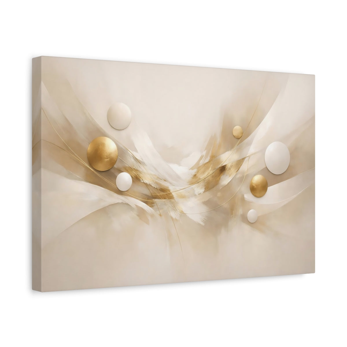 Side Mockup 4. Abstract Abstract Swirl Cream And Gold shown as stretched canvas wall art