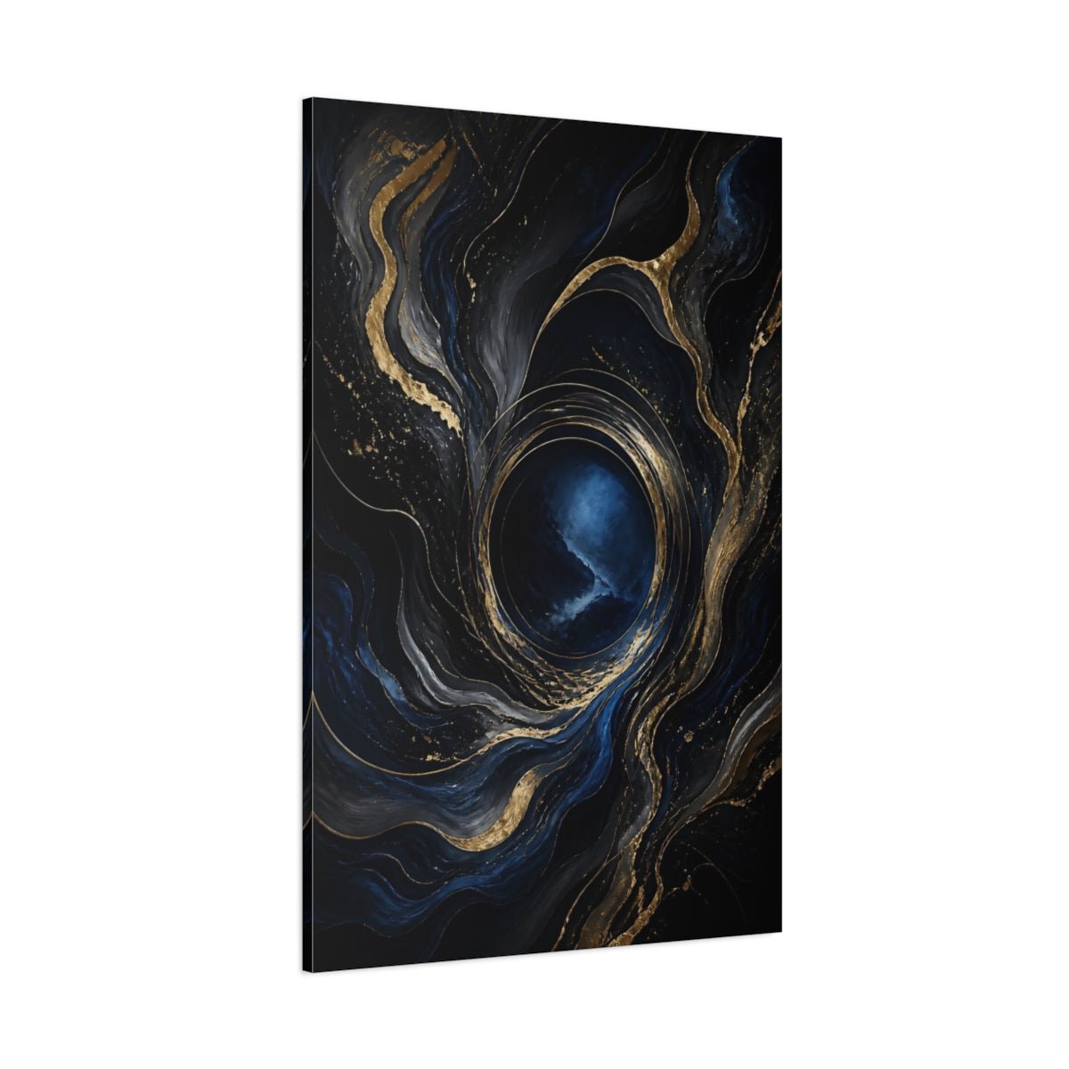 Abstract Swirl Dark Blue Gold Canvas Wall Art Print – Modern Living Room, Above Console Table - YesArtYes