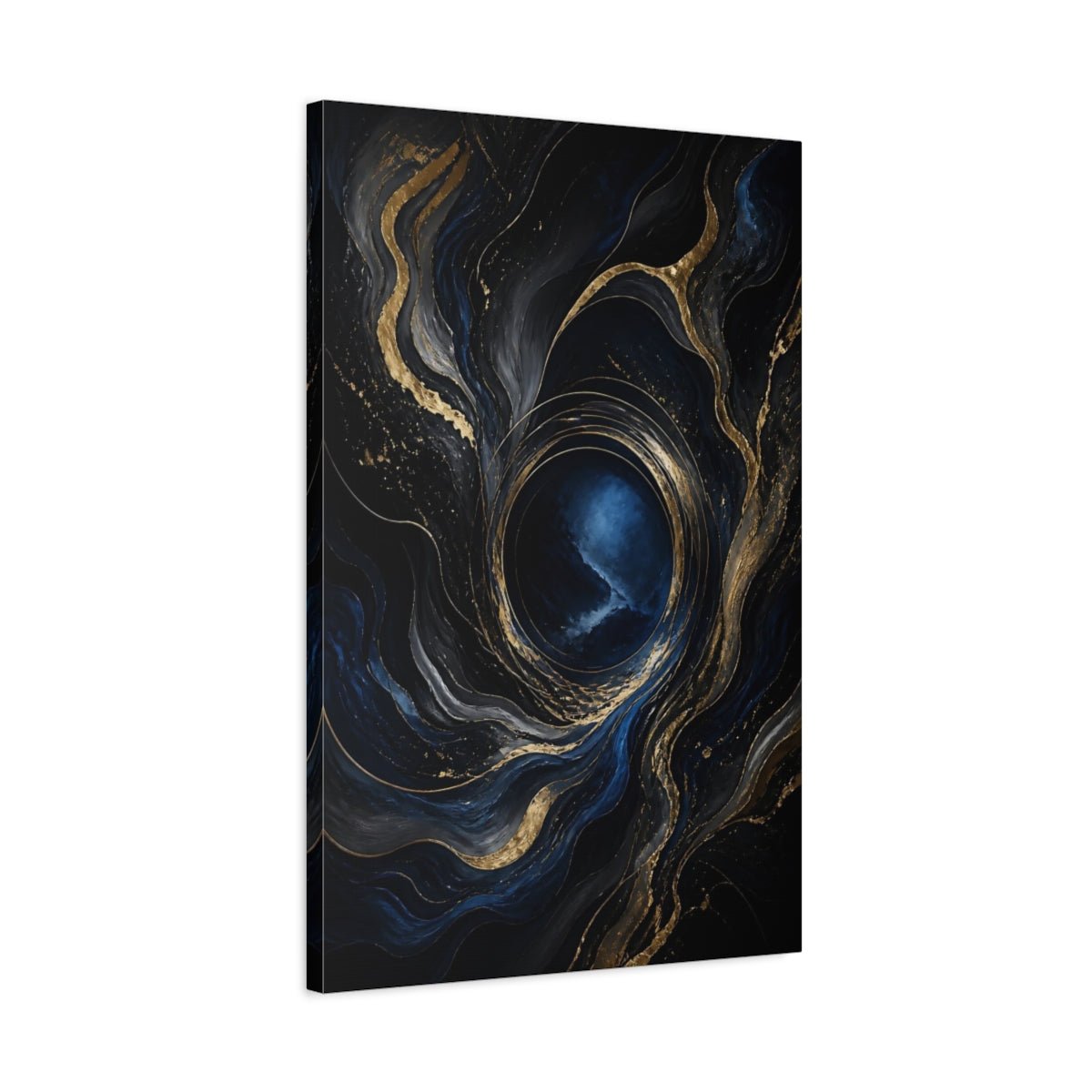 Abstract Swirl Dark Blue Gold Canvas Wall Art Print – Modern Living Room, Above Console Table - YesArtYes
