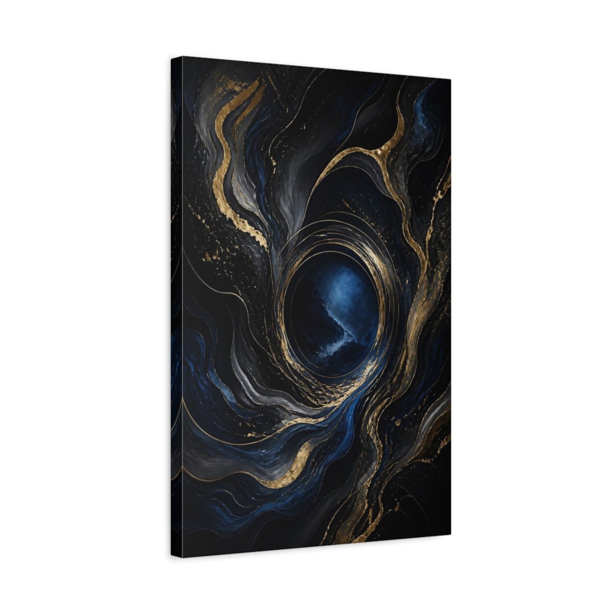 Abstract Swirl Dark Blue Gold Canvas Wall Art Print – Modern Living Room, Above Console Table - YesArtYes