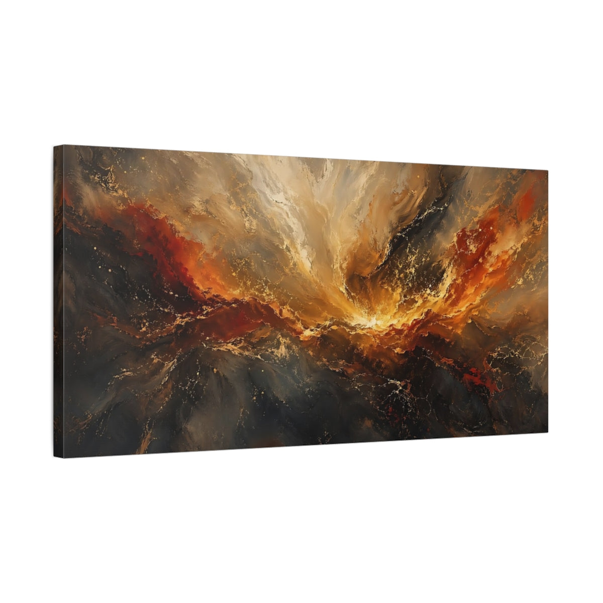 Side Mockup 1. Abstract Abstract Swirl Gold And Black shown as stretched canvas wall art