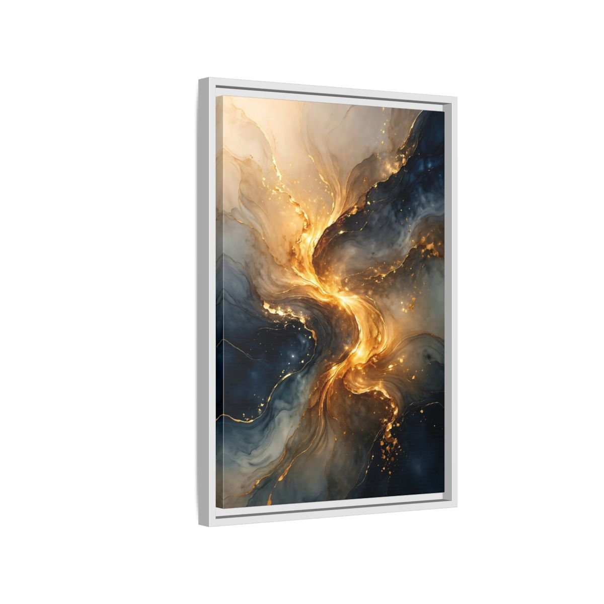 Abstract Swirl Gold Blue - Framed Canvas Wall Art Print - YesArtYes