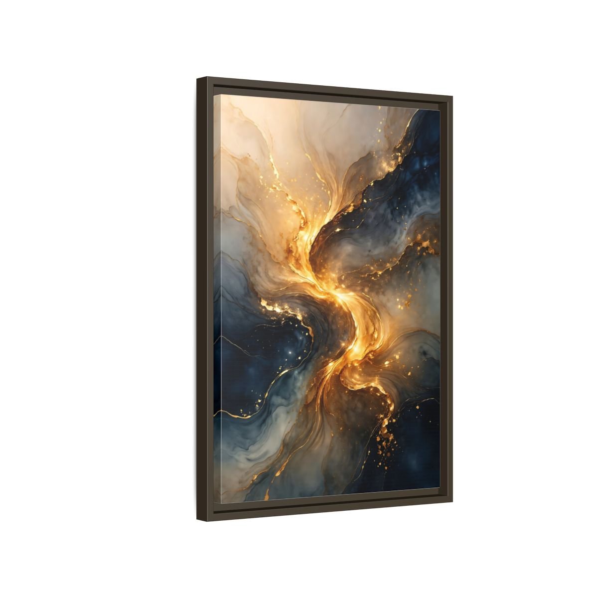 Abstract Swirl Gold Blue - Framed Canvas Wall Art Print - YesArtYes