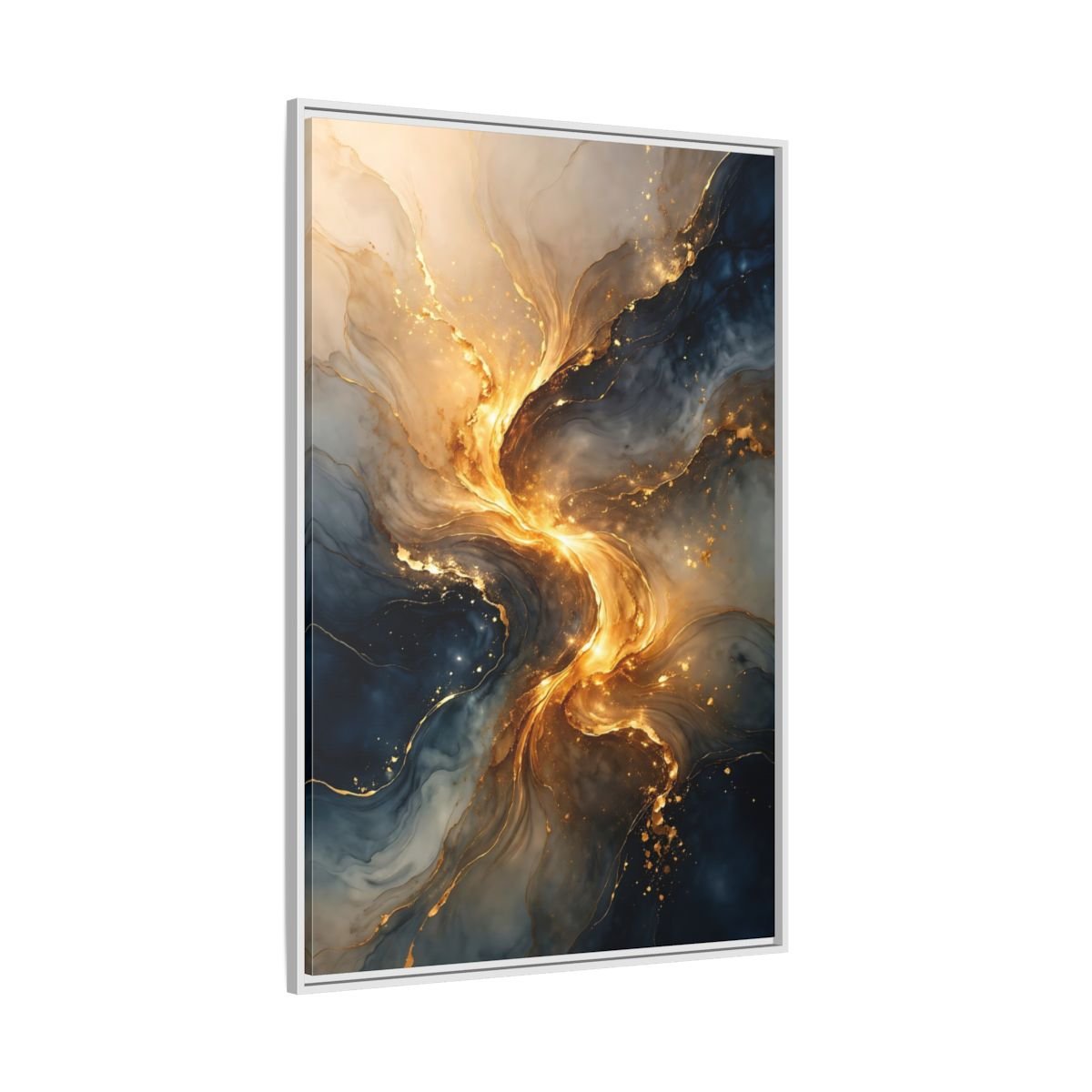 Abstract Swirl Gold Blue - Framed Canvas Wall Art Print - YesArtYes