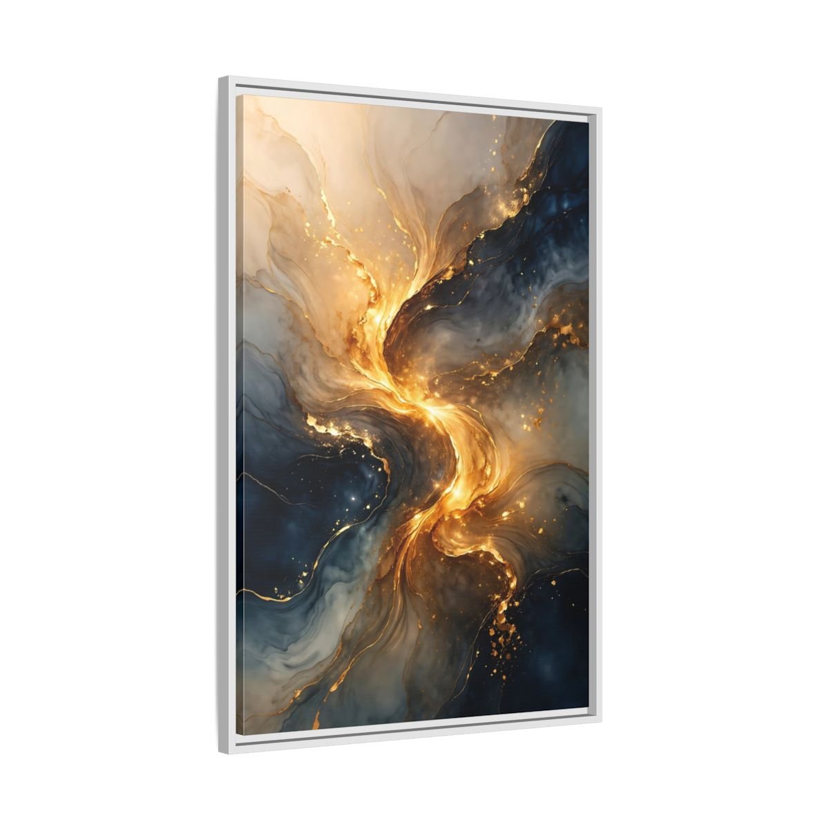 Abstract Swirl Gold Blue - Framed Canvas Wall Art Print - YesArtYes