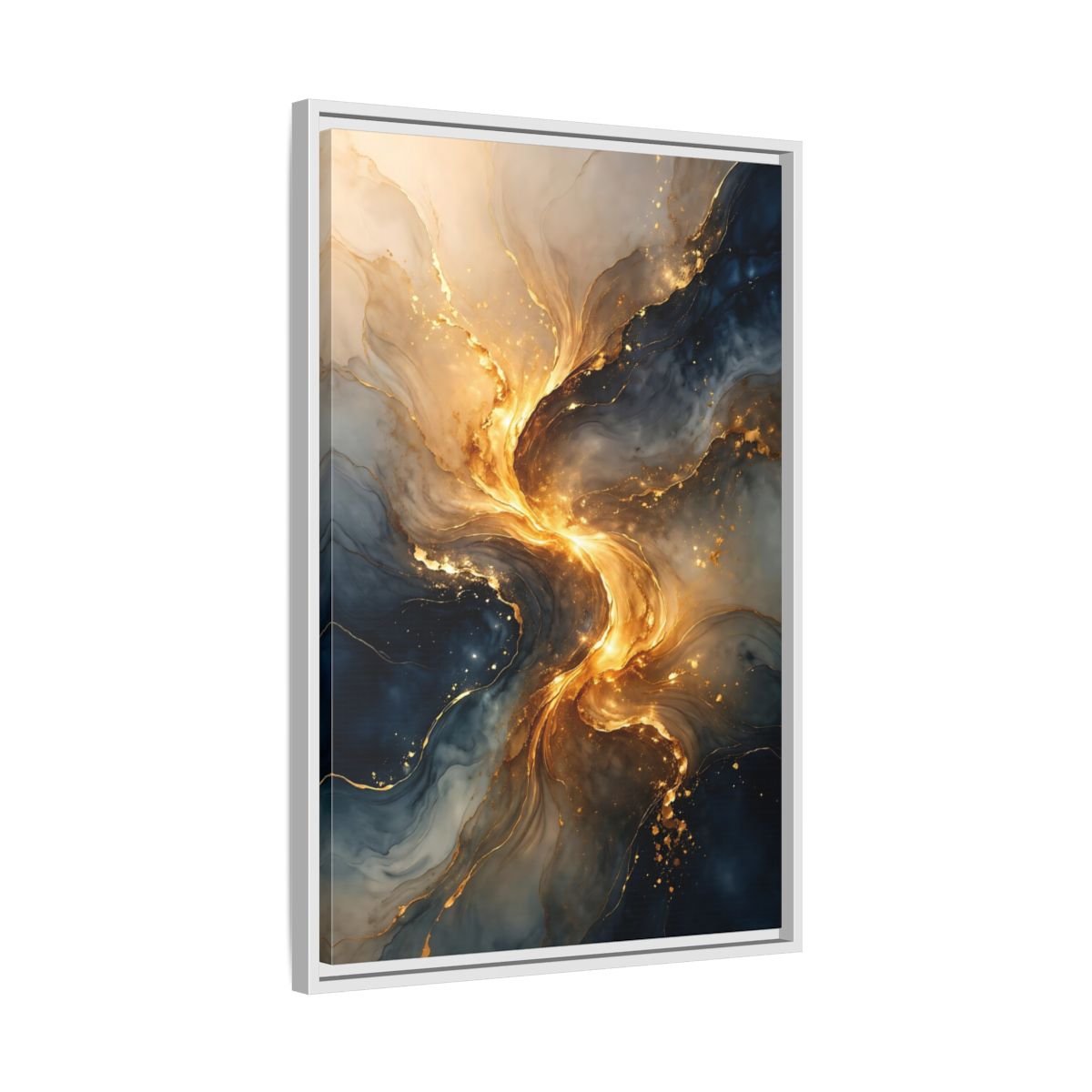 Abstract Swirl Gold Blue - Framed Canvas Wall Art Print - YesArtYes