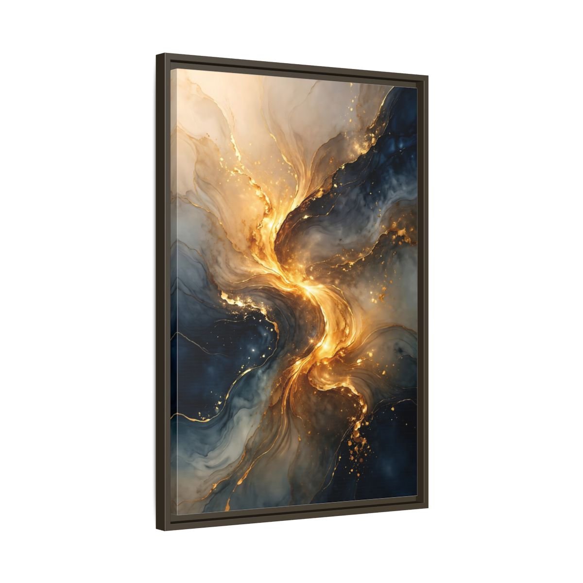 Abstract Swirl Gold Blue - Framed Canvas Wall Art Print - YesArtYes