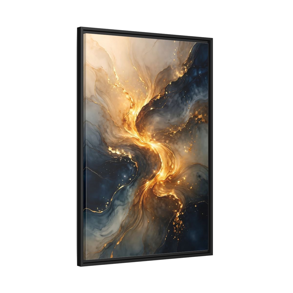 Abstract Swirl Gold Blue - Framed Canvas Wall Art Print - YesArtYes