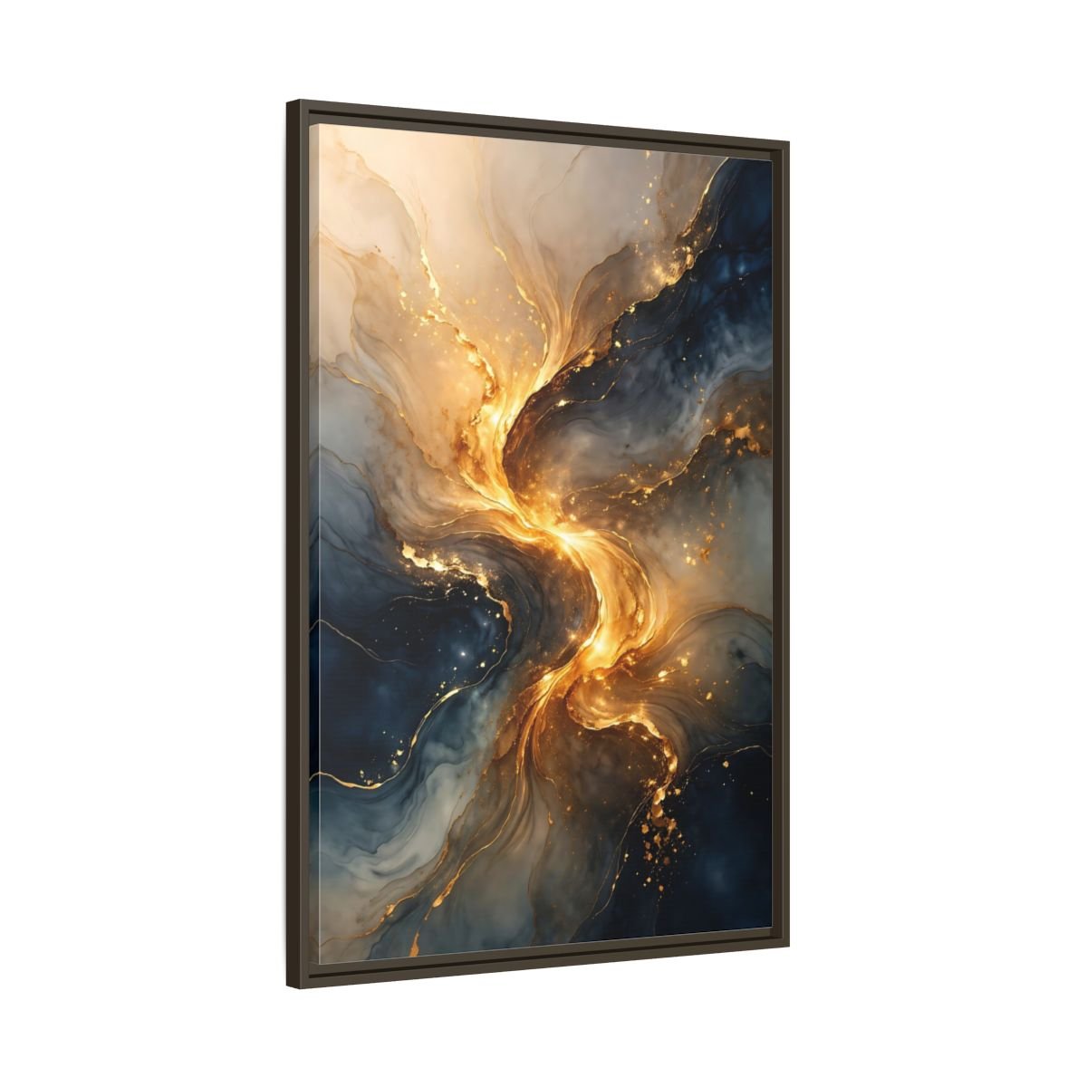 Abstract Swirl Gold Blue - Framed Canvas Wall Art Print - YesArtYes