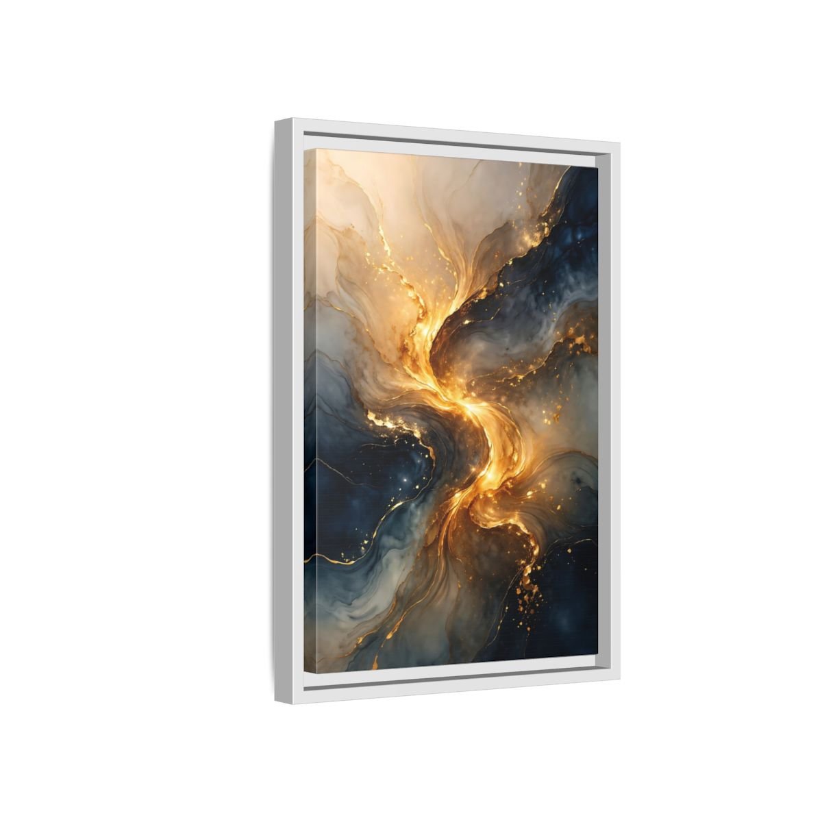 Abstract Swirl Gold Blue - Framed Canvas Wall Art Print - YesArtYes