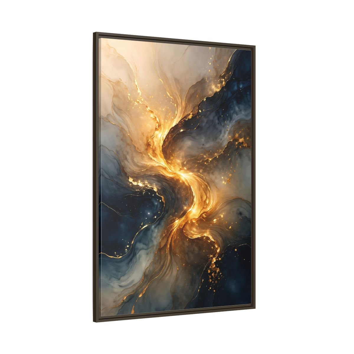 Abstract Swirl Gold Blue - Framed Canvas Wall Art Print - YesArtYes