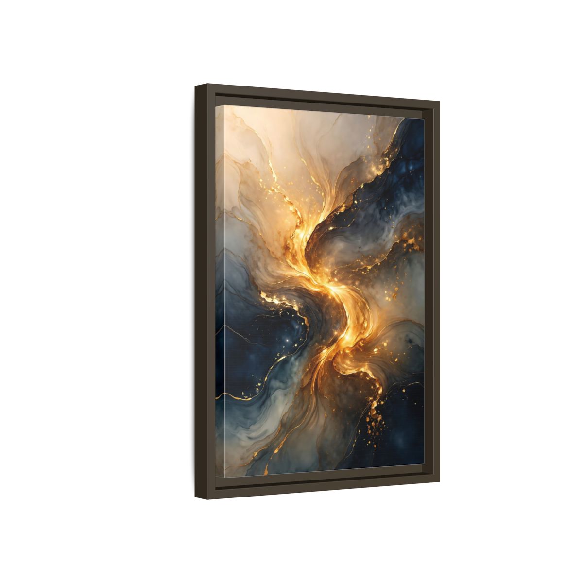 Side Mockup 5. Abstract Abstract Swirl Gold Blue Abstract shown as stretched canvas wall art