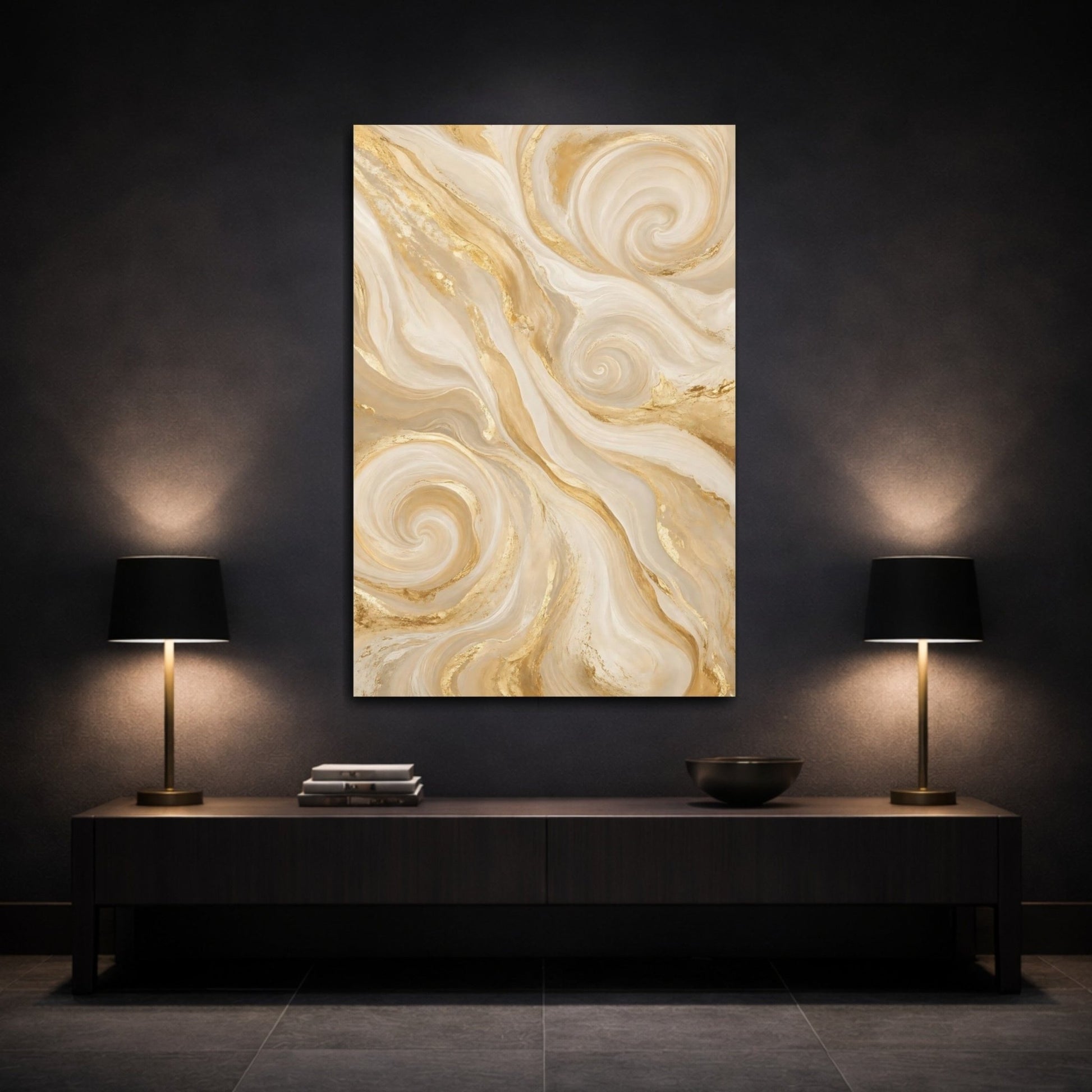 Abstract Swirl Gold Cream Canvas Wall Art Print – Living Room Decor, Above Console Table - YesArtYes