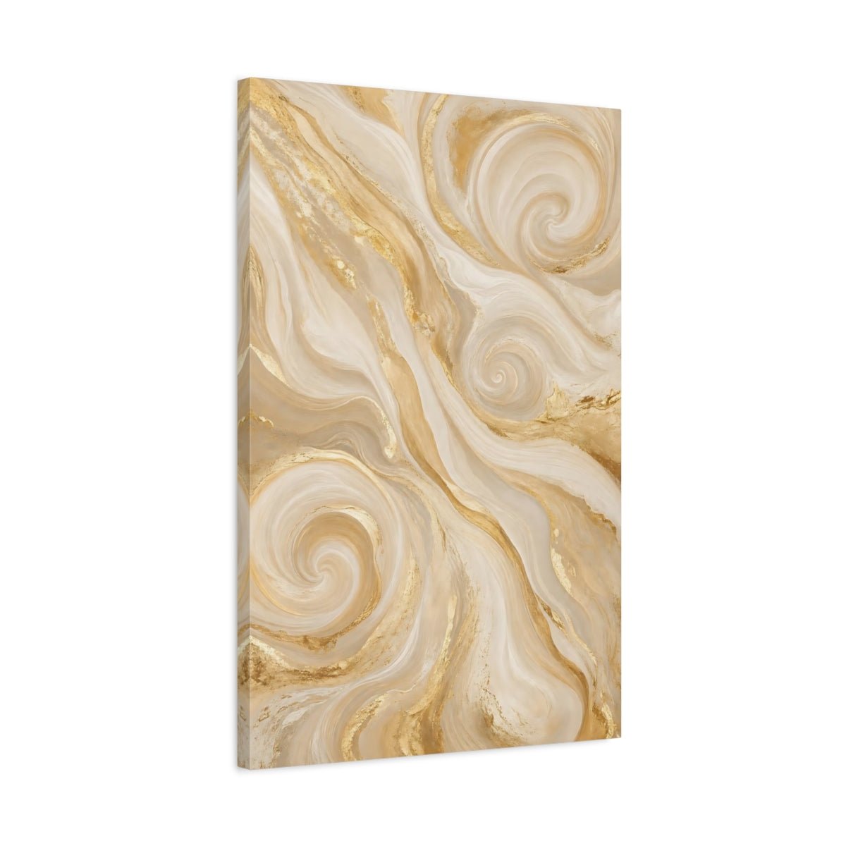 Abstract Swirl Gold Cream Canvas Wall Art Print – Living Room Decor, Above Console Table - YesArtYes